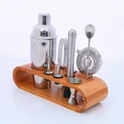 Set Bamboo Bar Set Premium Quality Stainless Bar Tools Cocktail Shaker Set With Bamboo Stand