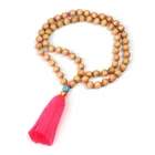 8mm Wood Beads Long Tassel Necklace Jewelry Wholesale Mens Wooden Bead Necklaces