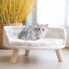 Wooden bottom elevated pet bed velvet soft pet sofa cat bed