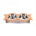 Elevated Dog Cat Bowls, Raised Pet Feeder Solid Bamboo Stand Perfect for Cats and Small Dogs