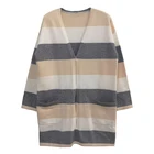 2019 Winter Ladies Striped Soft Long Cardigan Sweater Loose Oversized Knit Cardigan Sweater Wholesale for Women