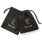 PandaSew 8*10 cm Black Custom Luxury Soft Flannel Small Jewelry Drawstring Pouch