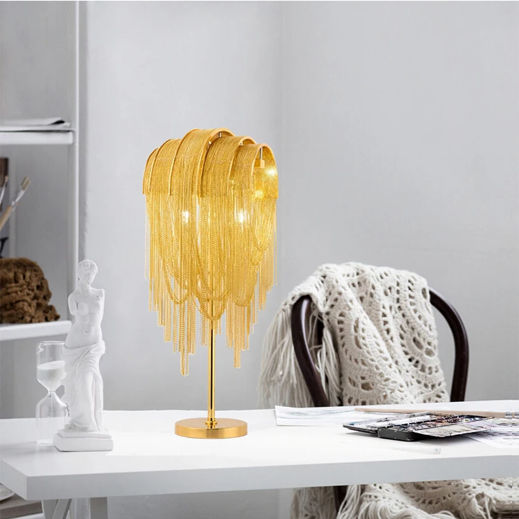 Golden color aluminum chain table lamp led decorative table lamp for bedroom living room