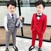 autumn Red/gray 3Pcs Black Toddler Boys Suits Wedding Formal Children blazers Suit Tuxedo Party clothes jacket+vest+pant