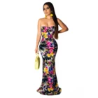 women's clothing Tie-dye print bodice buttocks, backless sexy fishtail dress