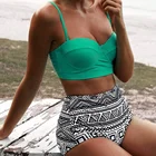 Women Vintage Polka Dot Printed Deep V High Waisted Bathing Swimwear Suits Bikini Set