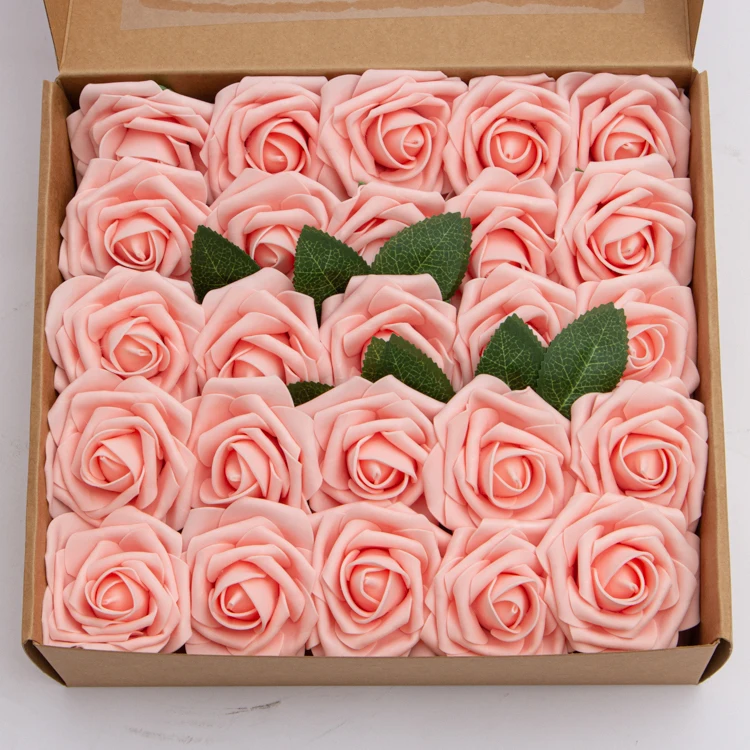 Best Selling 8CM Artificial PE Foam Roses Flower Gift Box Pack of 25 Rose Head artificial flowers Wedding Valentine's Day decor