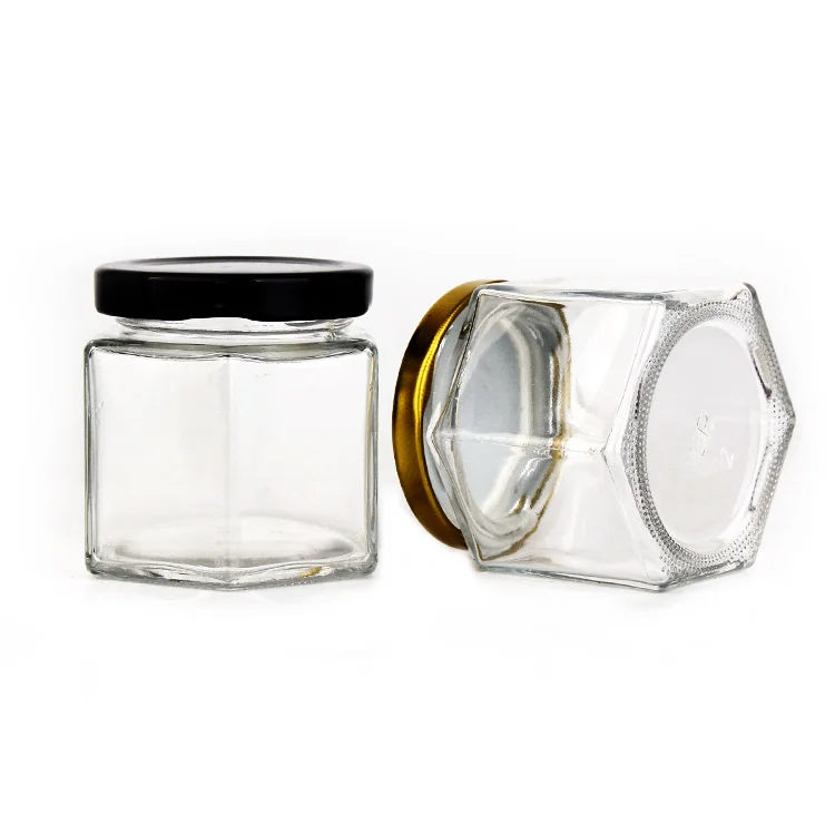 hot sale 4oz 120ml hexagon glass honey storage jar with metal screw cap