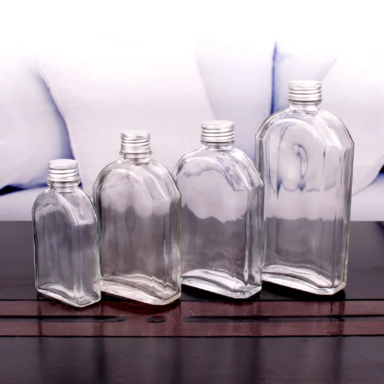 250ml flat glass sloping bottles for spirit with metal lids