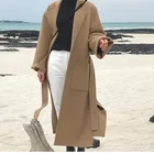 Hot sale ladies long blend wool overcoat camel winter wool pea coat trench coats womens wool wrap coat