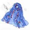 New arrival rayon artificial silk chiffon flower embroidery scarf wholesale hijab