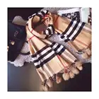 Fashion classic plaid faux cashmere scarf fur ball warm thickened shawl scarf women 180cm*70cm