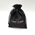 custom logo printed satin fabric drawstring hair extension packaging wig bag