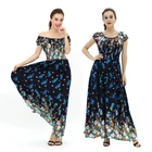 Women Boho Bohemian Off Shoulder Long Dresses Floral Print Elegant Vestidos Short Sleeve Party Maxi Dress Summer
