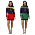 MOQ 1PC FC-8315 Colorblock Long Sleeve Casual High Collar T-shirt Dress