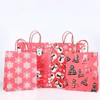 Custom Colorful Red Shopping Christmas Paper Gift Bag Packaging Recyclable Printed Kraft Paper Bag With Handle