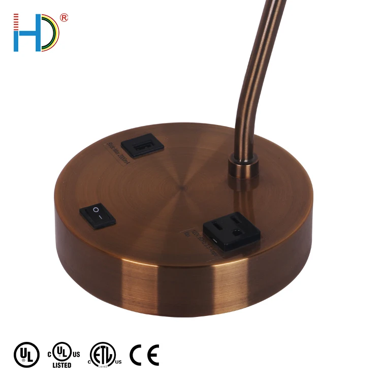 Vintage Retro Usb Port Bankers Matte Black Shade Table Lamp For Hotel