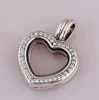 DIY Fashion Charm 925 Sterling Silver heart shaped Floating Open Glass Locket Pendant