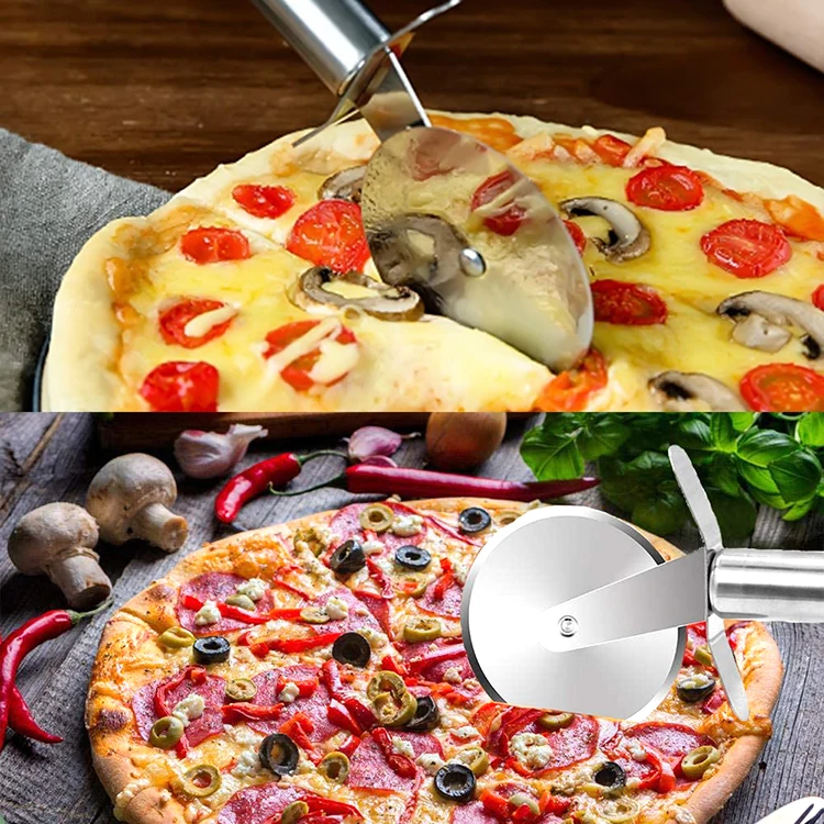 China Factory High Quality Ecofriendly Food Grade Premium 430 Stainless Steel Pizza Cutter Wheel Home Pizza Knife 