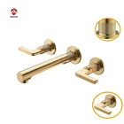 Solid brass brush gold 3-hole Cold Hot Bathroom Basin Faucet Mixer Water Taps