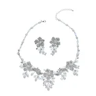 Elegant Freshwater Pearl Bridal Necklaces Earrings Handmade Flower Style Leaf Crystal Silver Color Jewelry Sets
