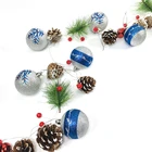Christmas Indoor Decoration 6CM Ball Decorated With Bule Leaves And Sliver Glitter Powder Pattern Gift Set