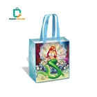 Low MOQ manufacture in Guangzhou Reusable with Colorful handle tote laminated non woven shopping bag