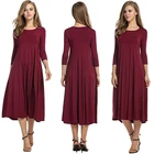 2019 New Design Women 3/4 Sleeve Casual Swing Flared Casual Long Dress Loose Plain Maxi Dresses