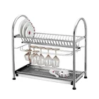 Wholesale kitchen storage plate holder stainless steel 2 tier dish rack with drip tray