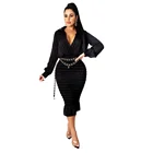 Dresses White Dresses Women Casual Fashion Bodycon Pleated V Neck Solid Black Red White