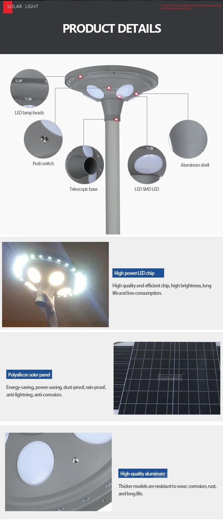 ALLTOP High quality waterproof outdoor park road lighting ip65 30 60 w led solar garden lamp