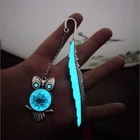 Wholesale Luminous feather bookmark retro glowing whale tail metal bookmark fluorescent owl glow in dark bookmark
