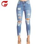 blue ripped style denim women slim sexy jeans
