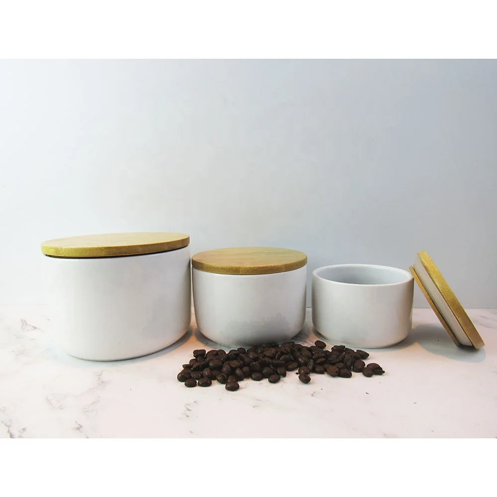 Ceramic storage square jars set with lid ceramic spice jar set white