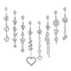 8PCS 14G 316L Stainless Steel Dangle Belly Button Ring Navel Ring Jewelry Clear Zircon Inlay Body Piercing Jewelry For Women