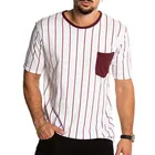 Fashion Brand Men's T-Shirt Summer New Style Simple Pocket Striped Short Sleeve Shirt Top Male Clothing
