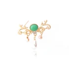 V&R Qingdao Korean Jewelry Flower Shaped Synthetic Stone Dangling Pearl Brooch Pin