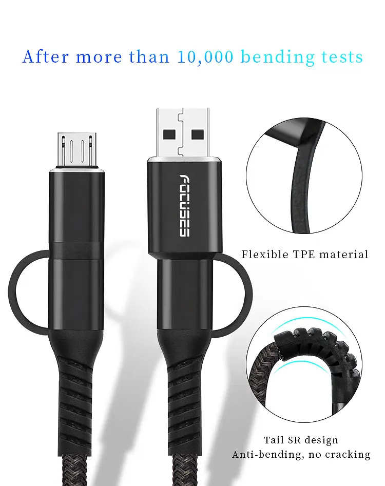 Focuses 3.5A Fast Charging 4 in 1 Universal Cable for iPhone Micro USB-C C Type USB Cable - ANKUX.COM