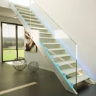 Individual House Carbon Steel White Steel Solid Wood Tread Stairs With Glass Railing
