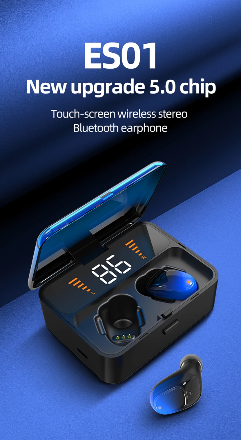 2019 New Design Custom HBQ-ES01 Mini Sport Waterproof Noise Cancelling Portable Wireless Earphones with LED Digital Display - ANKUX.COM