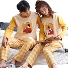 Support one piece of delivery 2 piece set funny couples women night wear pajamas suit long sleeve round neck homewear