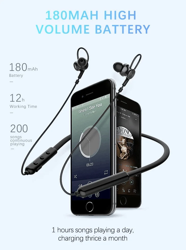 E12 magnetic in-Ear stereo sound wireless neckband earphone sports waterproof headphone with mic - ANKUX.COM