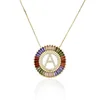 A-Z Round High Quality Copper Jewelry Micro Paved Colorful CZ Round Letter Pendant Necklace Alphabet Pendant