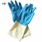 dip flocklined durable and soft high quality double color blue and white household kitchen cleaning latex gloves