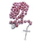 Jerusalem Catholic Rosary Prayer Necklace Imitation Ceramic Beads Religious Ornament Cross Necklace