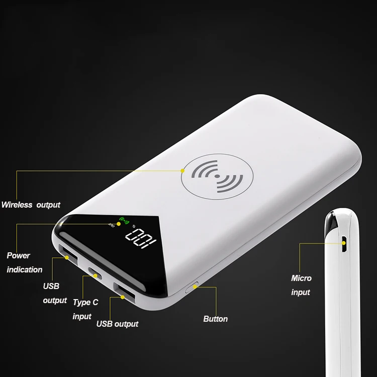 Portable 2 in 1 5W led digital display powerbank charger Qi wireless 8000mAh capacity power bank - ANKUX.COM