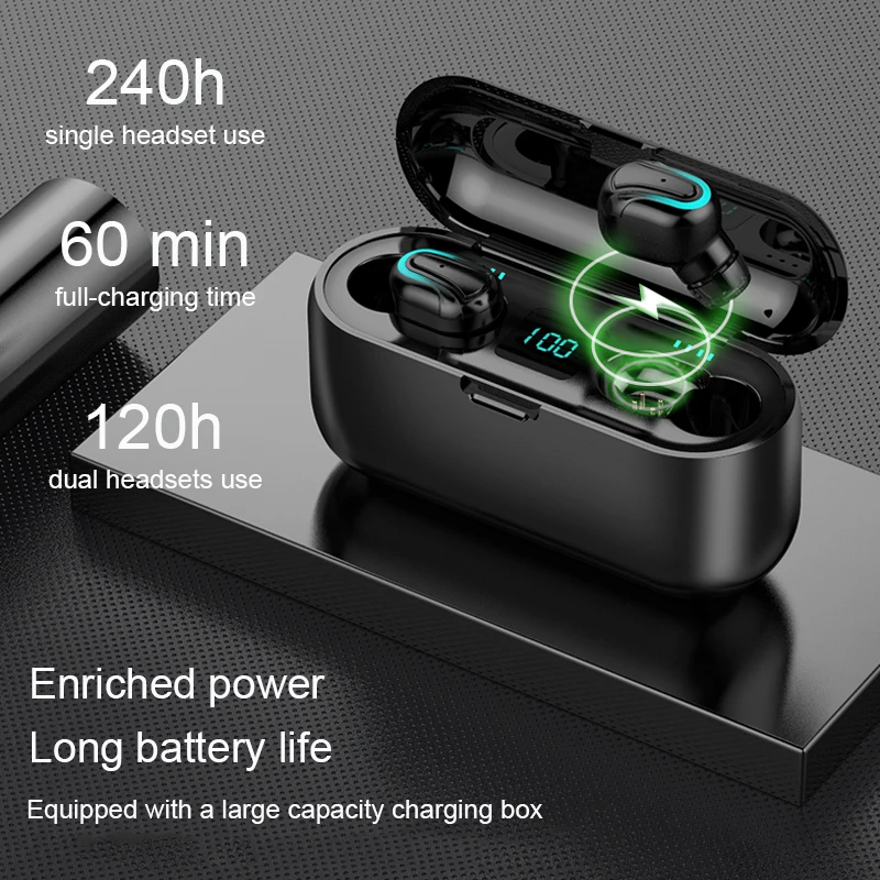 H-B-Q Q32-1 5.0 tws earphones HD stereo noise cancelling wireless earbuds waterproof headphones with LED power display - ANKUX.COM