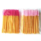 Brown Pink Nylon Hair Gold Handle Cosmetic Eyelash Mascara Brush