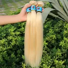 Double drawm raw 613 cuticle aligned virgin blonde human hair bundles with closure