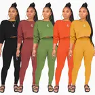 0819M513 high quality multi color autumn fashion round neck trendy solid ladies two piece pants set women clothing